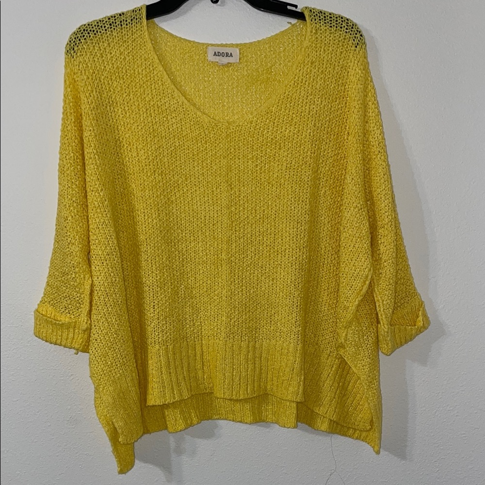 ADORA Yellow Crew Neck Sweater with 3/4 Sleeves